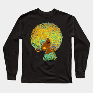 70s Retro Afro Black Woman Long Sleeve T-Shirt